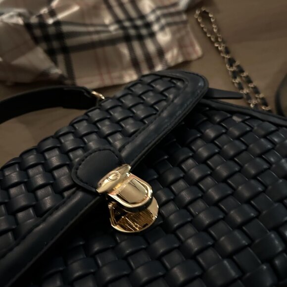 Neiman Marcus Black Tweed Vegan Leather Hand Woven Handbag - Picture 7 of 8